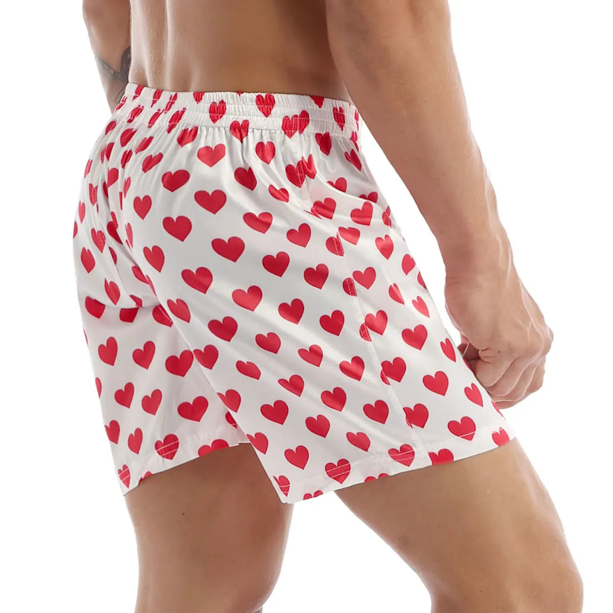 Men's Boxers Shorts Silk Sleepwear Underwear Heart Print Bottoms Lounge Beach Shorts Lightweight Loose Sports Lounge Hot Pants