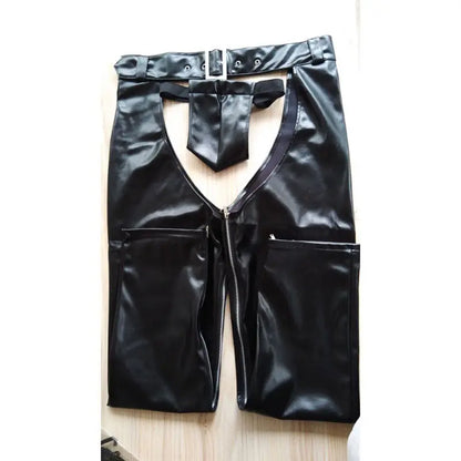 Muscle Men  Open Butt PU Leather Trousers Skinny Novelty Pants with G-String Fetish Costume