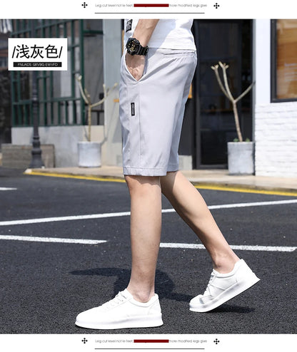 2021 Summer Thin Ice Silk Casual Shorts Men Slim Straight Trousers Solid Knee-length Shorts Men High Quality Beach Shorts Pants