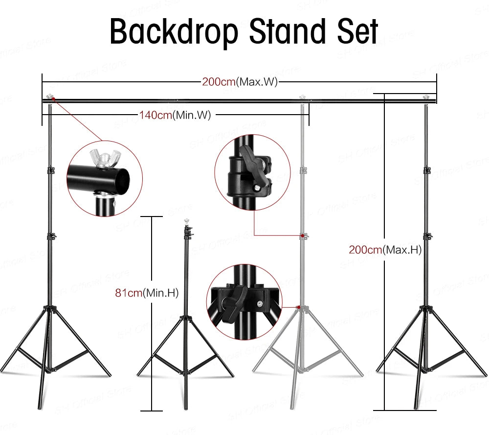 SH Photography Photo Studio Lighting Kit Including 2x2M Photo Background Muslin Backdrops And Green Background With Portable Bag