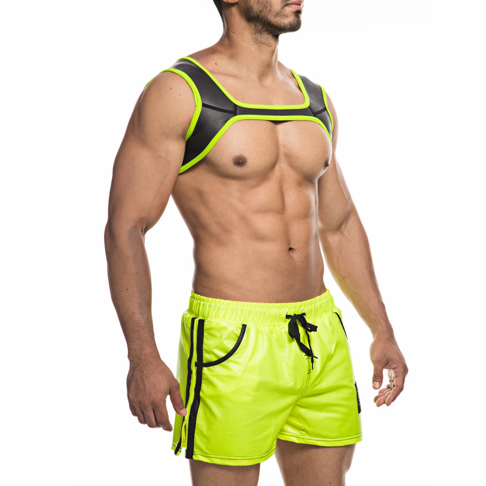 2PCS/Lots Men Neoprene Chest Harness+Causal Shorts Pants Workout Fitness Undershirts Underwear Shoulder Muscle Harness Trunks XL