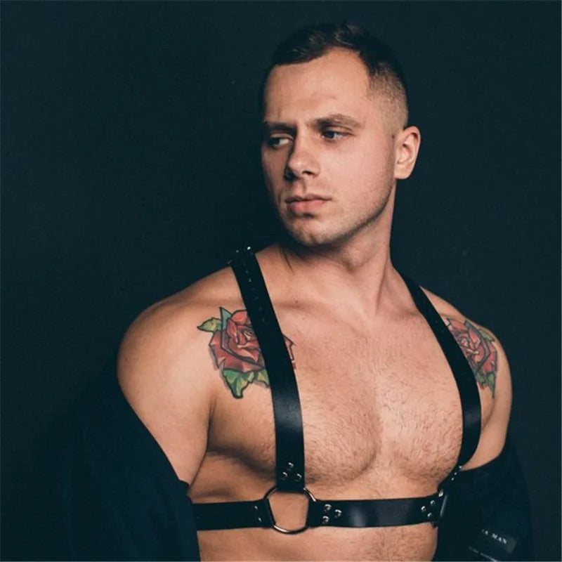 Fetish Gay BDSM Chest Harness Belts Sexual Leather Men Clothes Punk Rave Body Harness Straps Sexy Erotic Male Bondage Lingerie