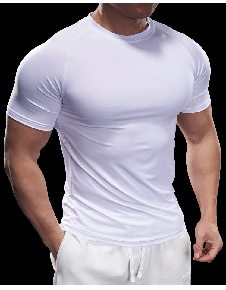 Domineering Muscle Spring and Summer Men Solid Color round Neck Short Sleeves