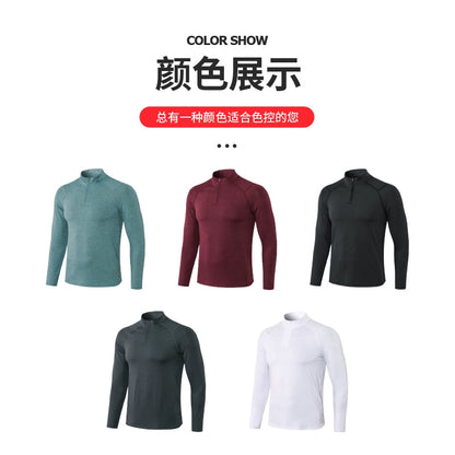 Long Sleeve Men's Stand Collar Sweat-Absorbent High Elastic Slim Fit Training Clothes