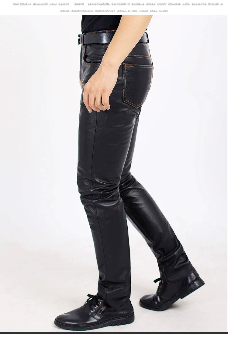 Casual Slim-Fit Thin Lengthened Motorcycle Riding Leather Pants