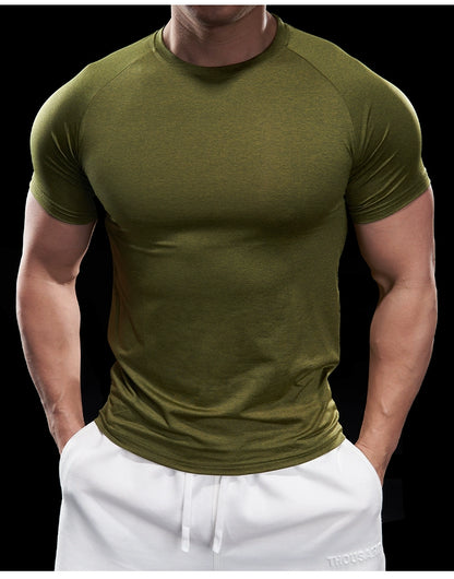 Domineering Muscle Spring and Summer Men Solid Color round Neck Short Sleeves