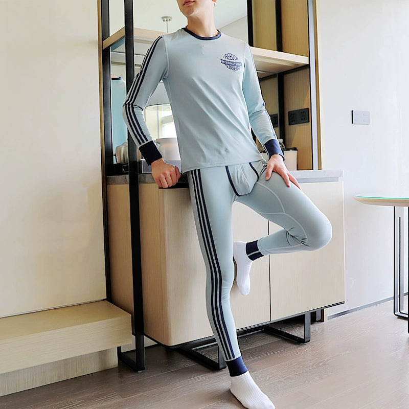 Men's Autumn and Winter Cotton Tight Thermal Top Thermal Pants Cotton Jersey Thin Long Johns Velvet Thermal Underwear Suit