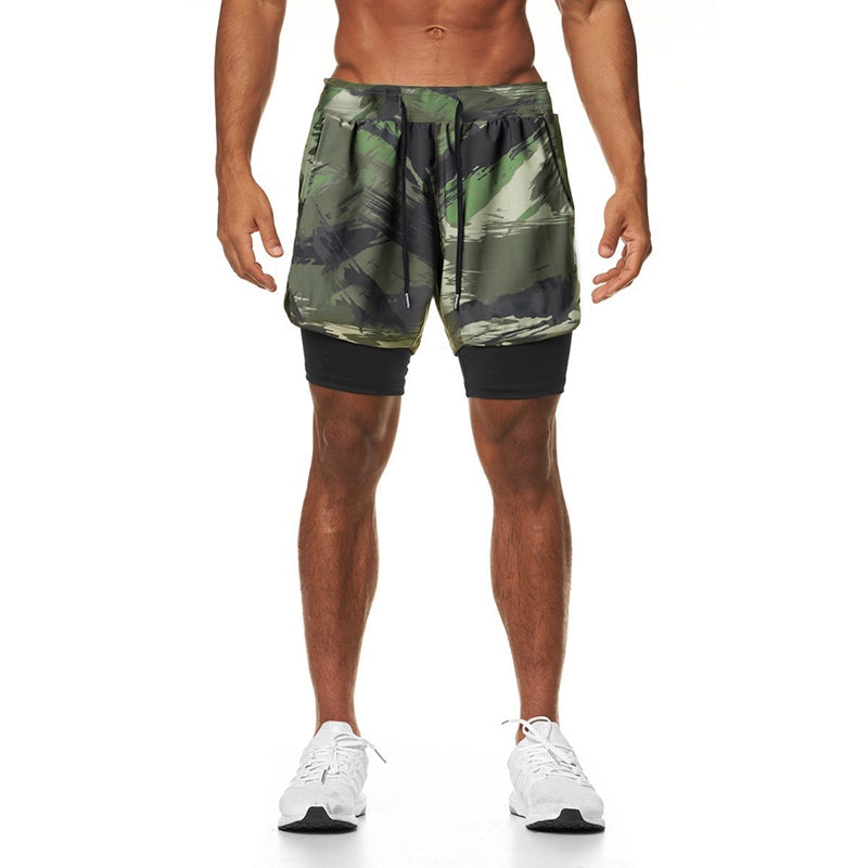 Workout Brothers Summer Quick-Drying Running Shorts Men Muscle Training High Elastic Squat Fashion Tape Double-Layer Cropped Pants