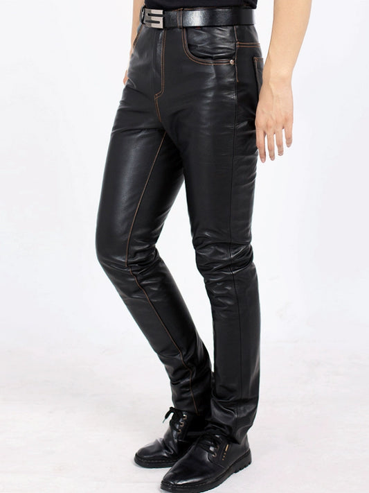 Casual Slim-Fit Thin Lengthened Motorcycle Riding Leather Pants