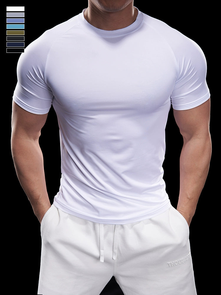 Domineering Muscle Spring and Summer Men Solid Color round Neck Short Sleeves