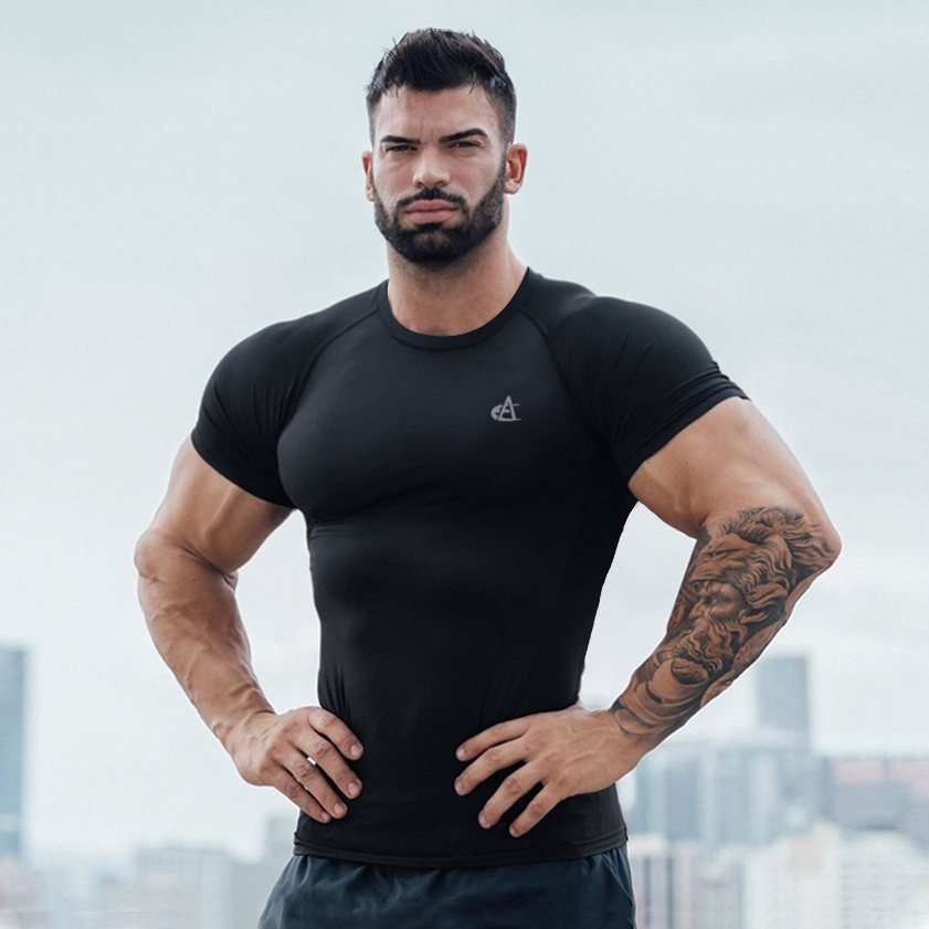 ICE Cotton Stretch Crew Neck Muscle Men's Body Shaping Short Sleeve