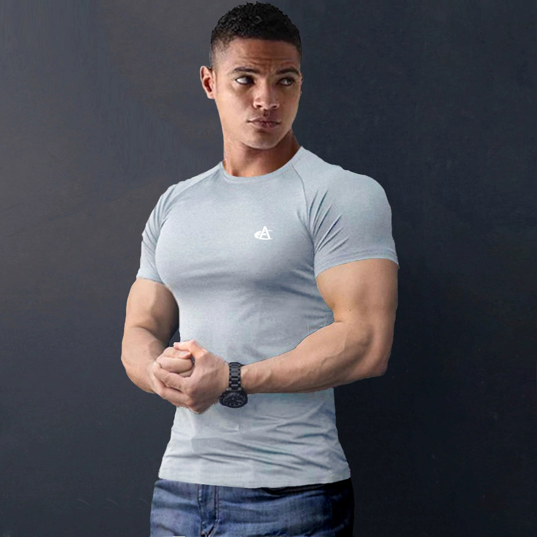 ICE Cotton Stretch Crew Neck Muscle Men's Body Shaping Short Sleeve