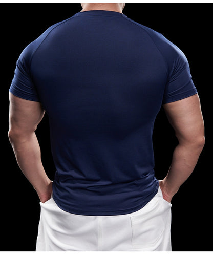 Domineering Muscle Spring and Summer Men Solid Color round Neck Short Sleeves