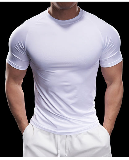 Domineering Muscle Spring and Summer Men Solid Color round Neck Short Sleeves