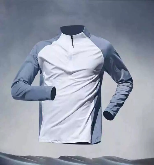 Running T-Shirt Men Sports Track and Field Training Quick Drying Clothes Fitness Cycling Ice Silk Cool Feeling Half Zipper Slim Fit Tops