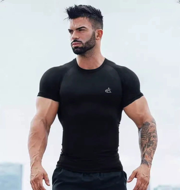 ICE Cotton Stretch Crew Neck Muscle Men's Body Shaping Short Sleeve