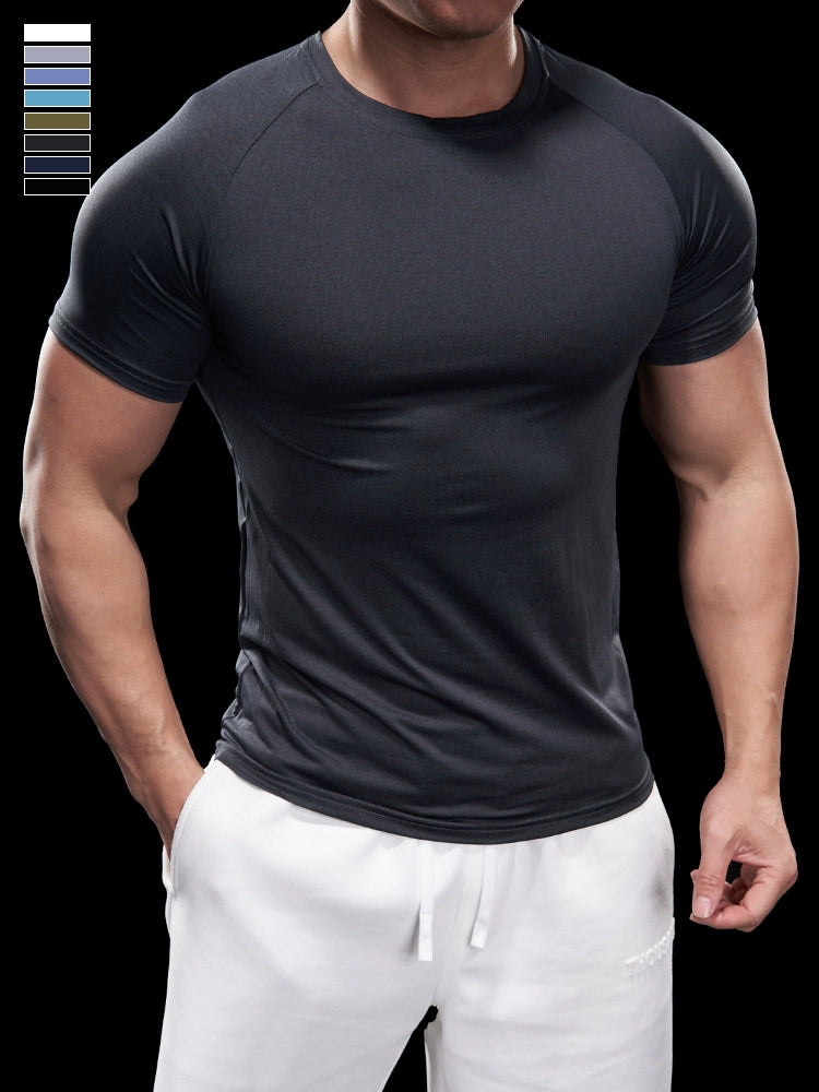 Domineering Muscle Spring and Summer Men Solid Color round Neck Short Sleeves