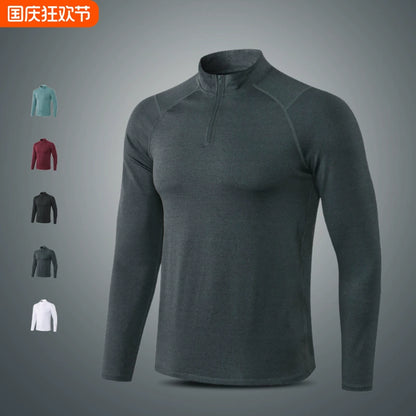 Long Sleeve Men's Stand Collar Sweat-Absorbent High Elastic Slim Fit Training Clothes