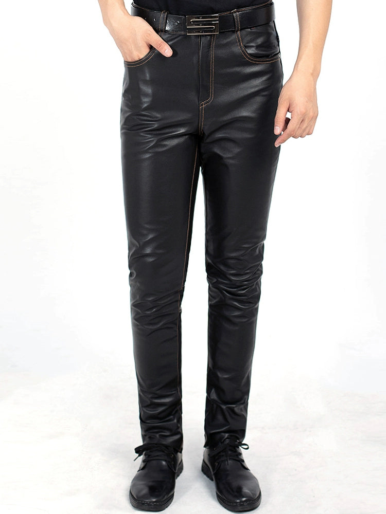 Casual Slim-Fit Thin Lengthened Motorcycle Riding Leather Pants