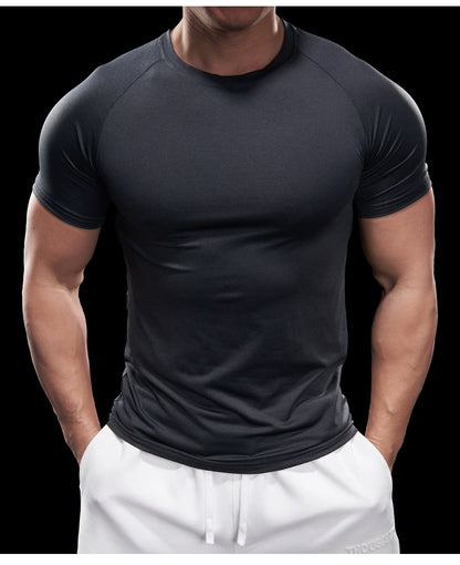 Domineering Muscle Spring and Summer Men Solid Color round Neck Short Sleeves