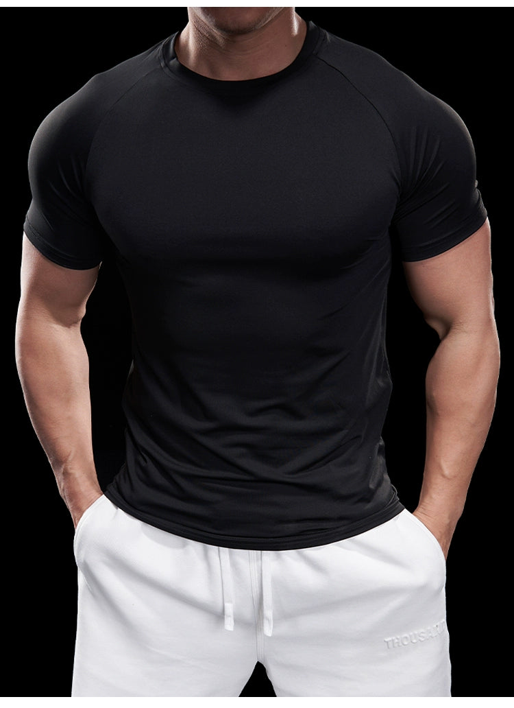 Domineering Muscle Spring and Summer Men Solid Color round Neck Short Sleeves