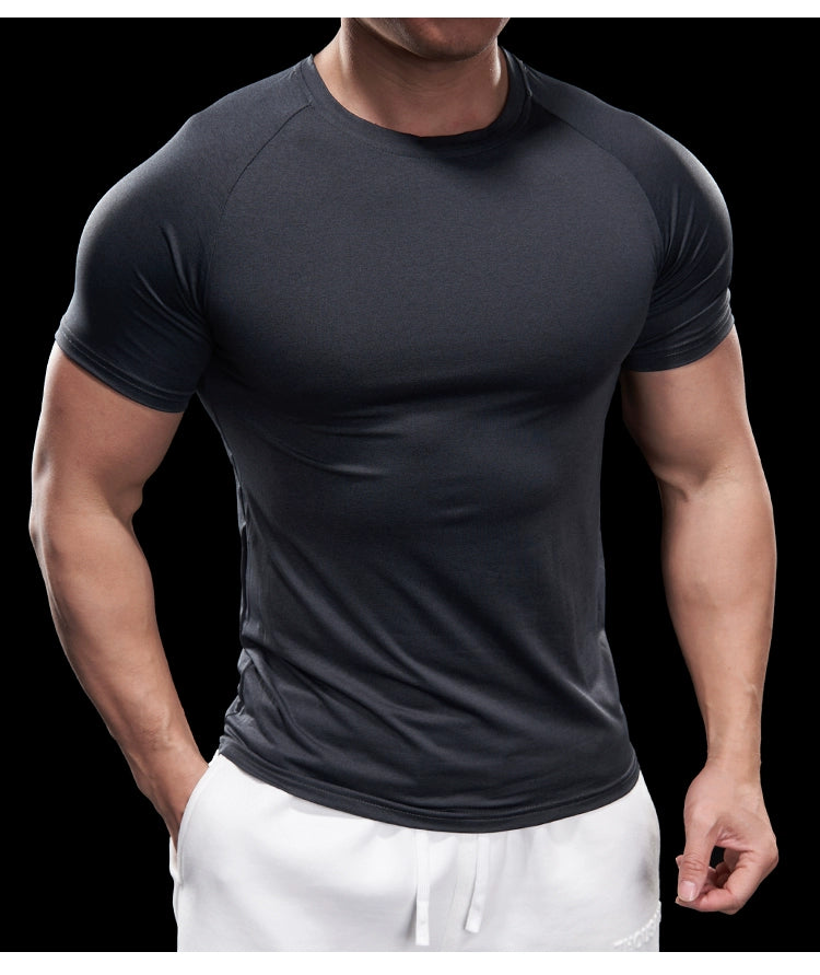 Domineering Muscle Spring and Summer Men Solid Color round Neck Short Sleeves