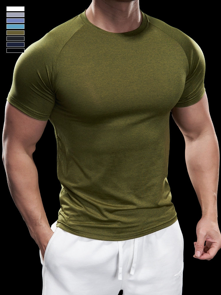 Domineering Muscle Spring and Summer Men Solid Color round Neck Short Sleeves