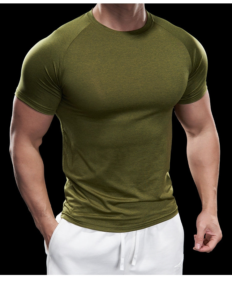 Domineering Muscle Spring and Summer Men Solid Color round Neck Short Sleeves