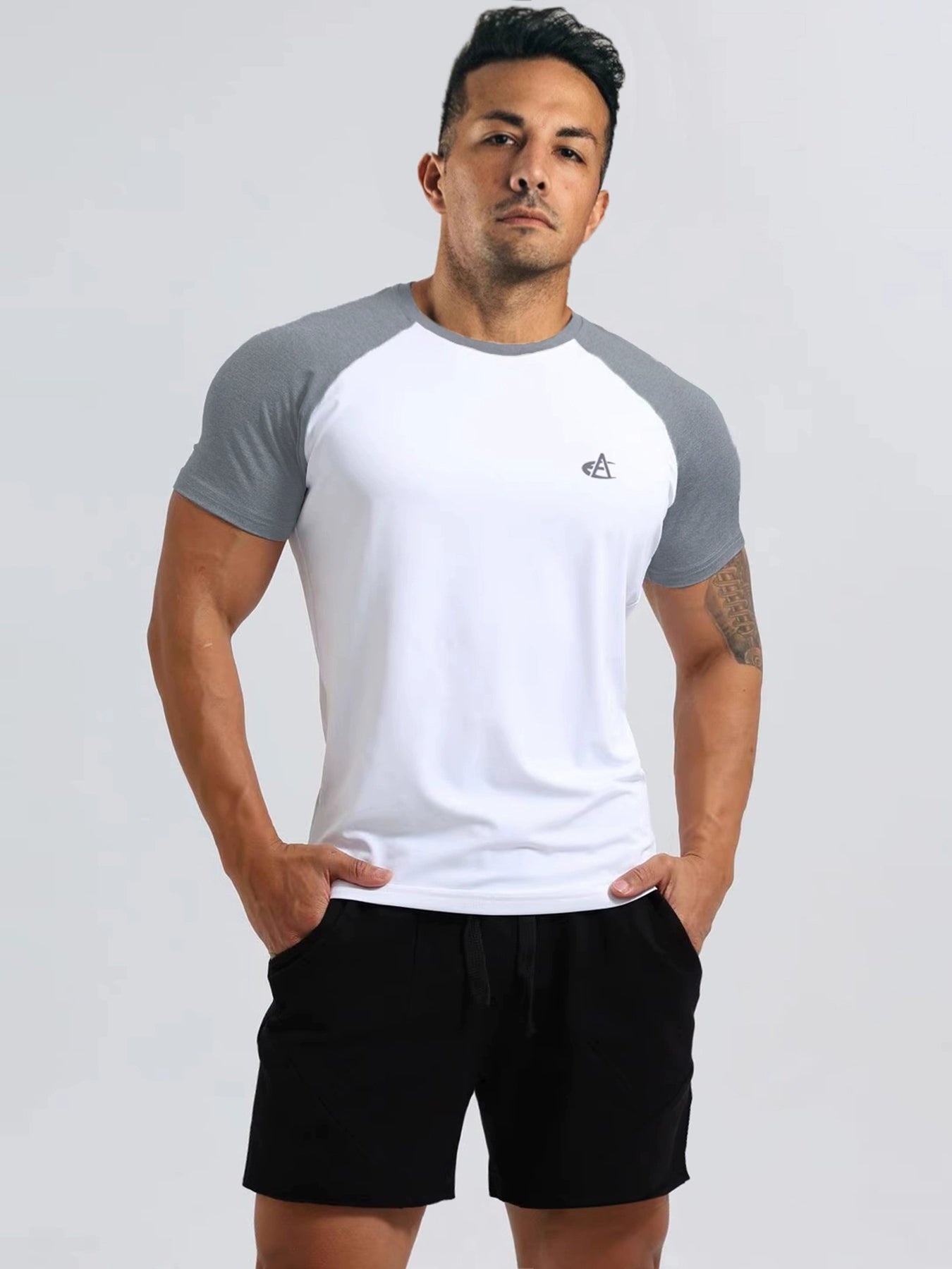 ICE Cotton Stretch Crew Neck Muscle Men's Body Shaping Short Sleeve