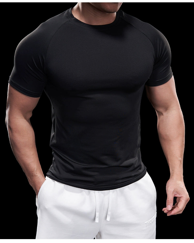 Domineering Muscle Spring and Summer Men Solid Color round Neck Short Sleeves