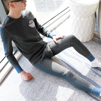 Men's Autumn and Winter Cotton Tight Thermal Top Thermal Pants Cotton Jersey Thin Long Johns Velvet Thermal Underwear Suit