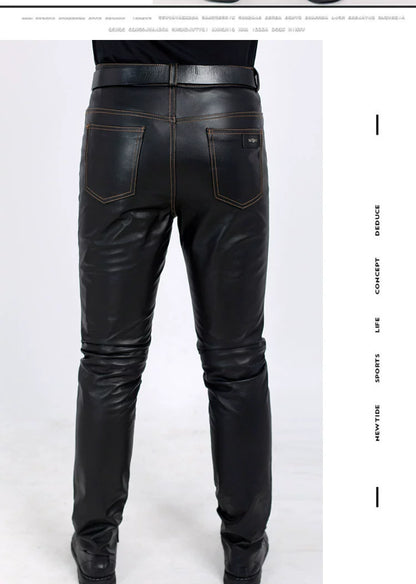 Casual Slim-Fit Thin Lengthened Motorcycle Riding Leather Pants