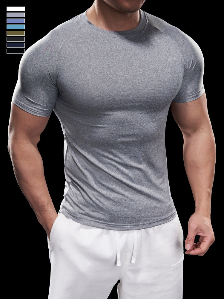 Domineering Muscle Spring and Summer Men Solid Color round Neck Short Sleeves