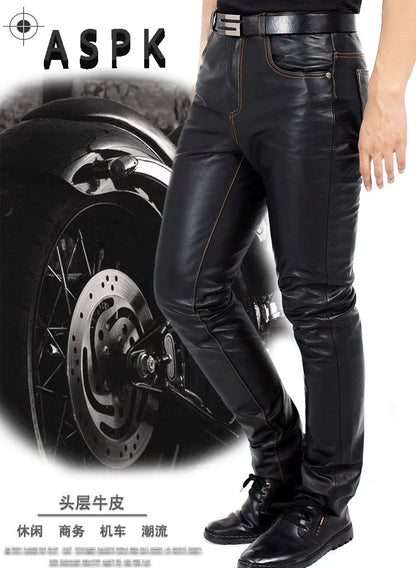 Casual Slim-Fit Thin Lengthened Motorcycle Riding Leather Pants