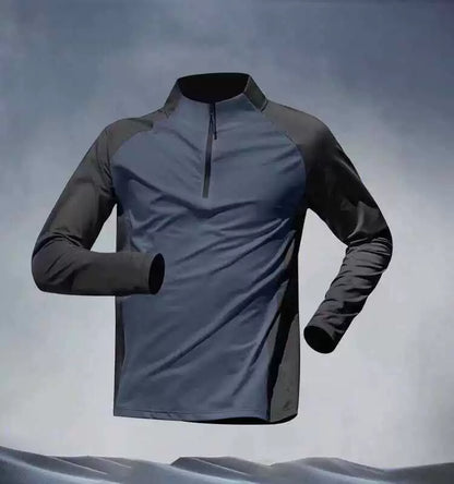 Running T-Shirt Men Sports Track and Field Training Quick Drying Clothes Fitness Cycling Ice Silk Cool Feeling Half Zipper Slim Fit Tops