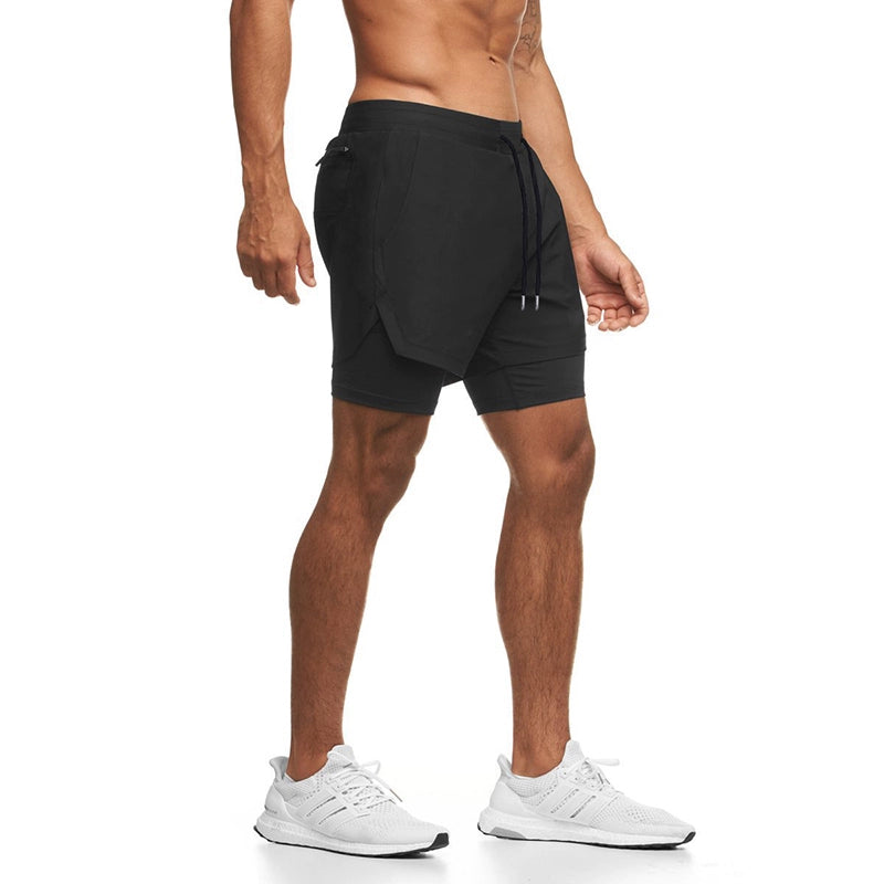 Workout Brothers Summer Quick-Drying Running Shorts Men Muscle Training High Elastic Squat Fashion Tape Double-Layer Cropped Pants