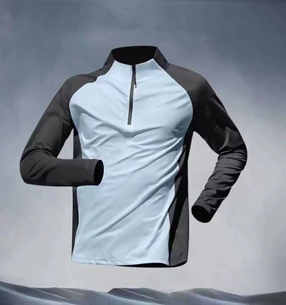 Running T-Shirt Men Sports Track and Field Training Quick Drying Clothes Fitness Cycling Ice Silk Cool Feeling Half Zipper Slim Fit Tops