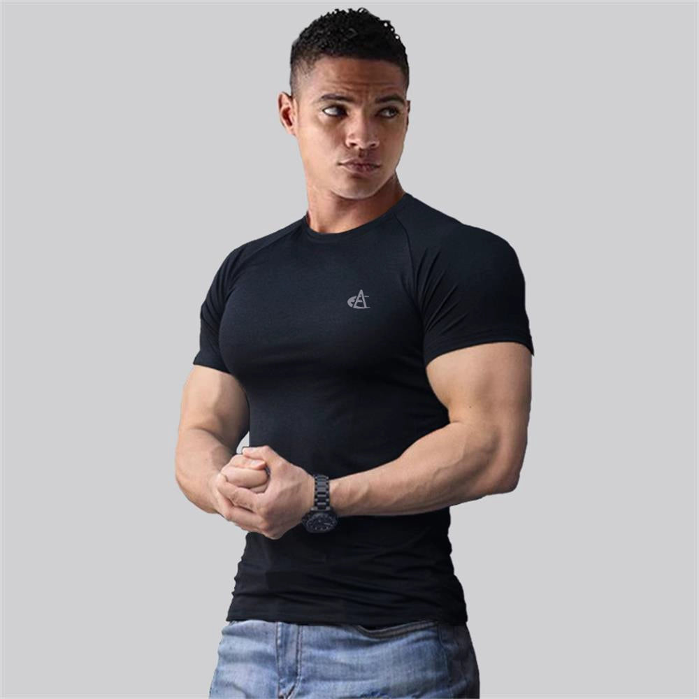 ICE Cotton Stretch Crew Neck Muscle Men's Body Shaping Short Sleeve