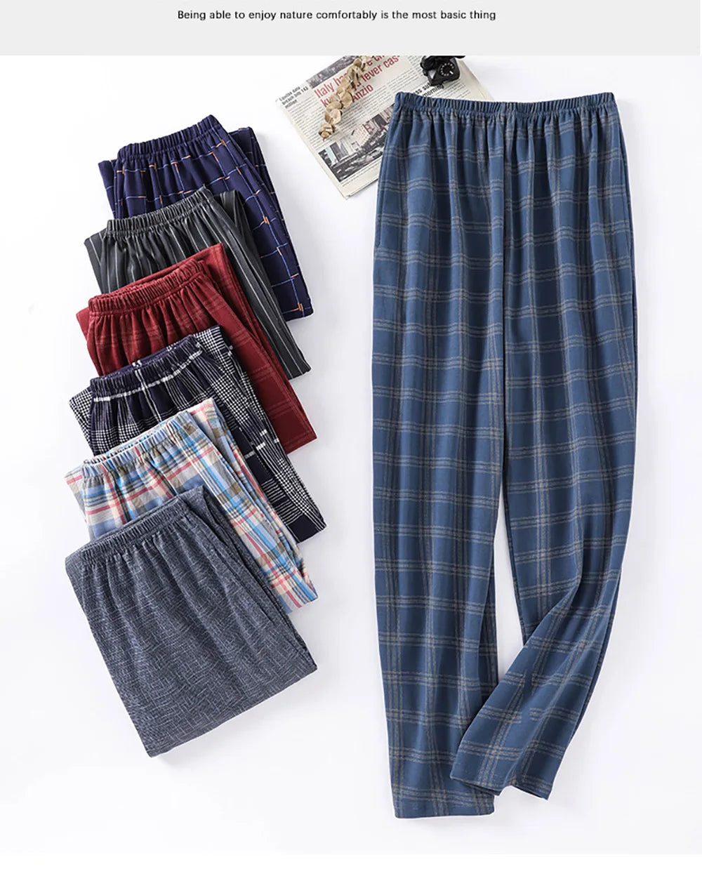 Casual Plaid Pants 4XL Sleepwear Men's Pajama Pants Spring Summer Cotton Trousers for Men Pajamas Male Comfortable Home PJ Pants