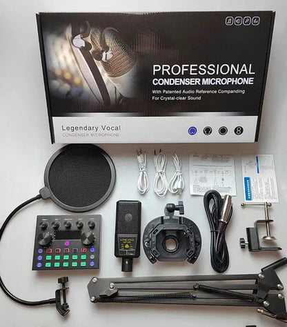 Professional Podcast Music Studio Recording Karaoke Condenser Microphone Game Live Broadcast KTV Sound Audio Card Kit for Stream