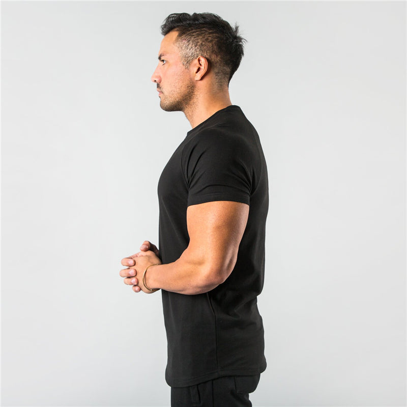 New Fashion Plain Tops Tees Fitness Mens T Shirt Short Sleeve Muscle Joggers Bodybuilding Tshirt Male Gym Clothes Slim Fit Shirt