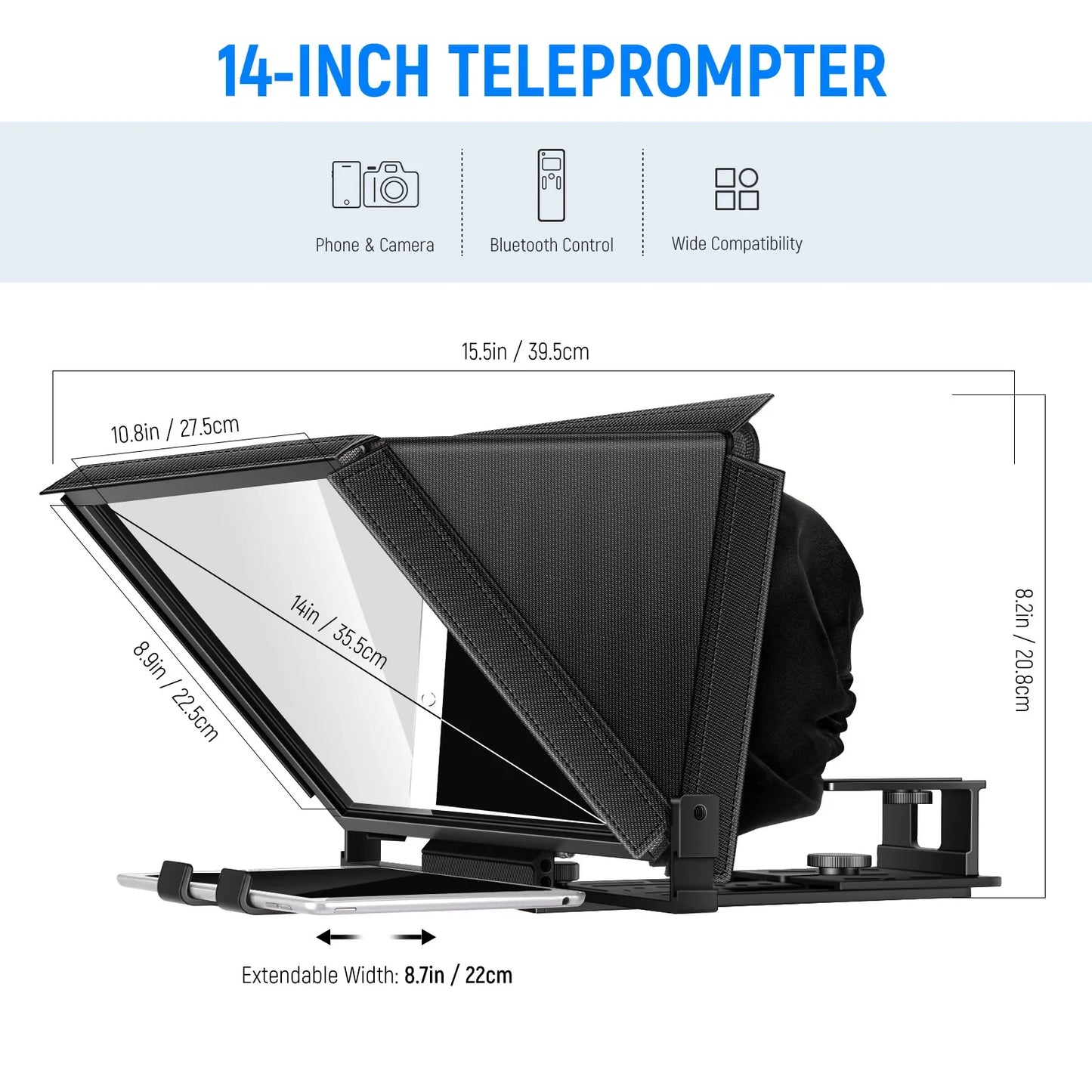 NEEWER X12 X14 Pro X17 II Remote Teleprompter 14-inch Aluminum alloy Teleprompter With Remote Control For iPad Pro DSLR Camera