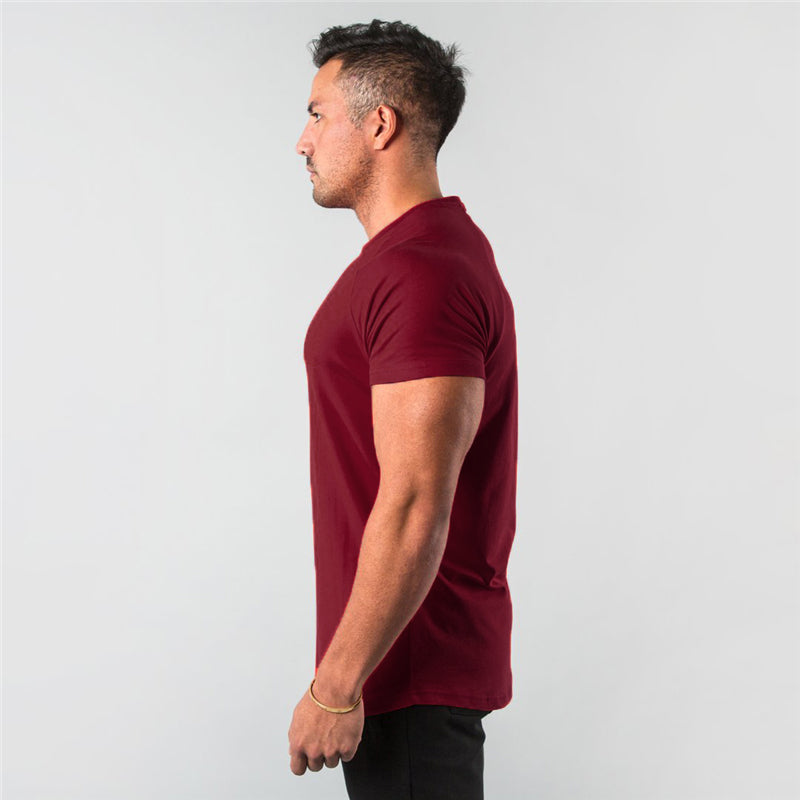 New Fashion Plain Tops Tees Fitness Mens T Shirt Short Sleeve Muscle Joggers Bodybuilding Tshirt Male Gym Clothes Slim Fit Shirt