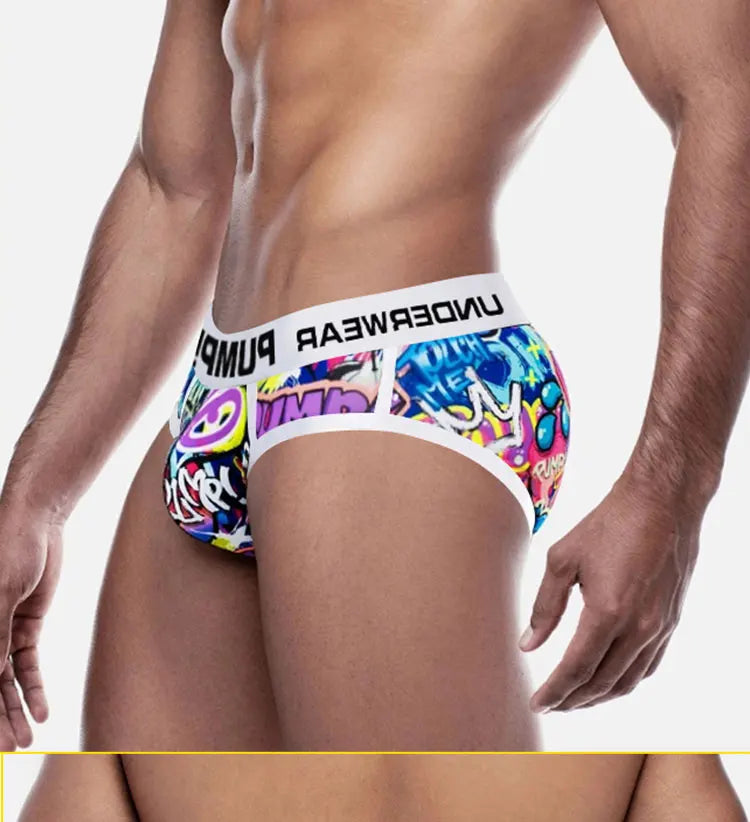 Sexy Men Underwear Man Graffiti Printed Briefs Jockstrap Comfortable Breathable Low Waist Boxers Male Panties