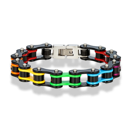 Locomotive Punk Pride Bracelet Black Stainless Steel Enamel Rainbow LGBT Bicycle Chain Bracelet For Gay Lesbian Couple Gifts