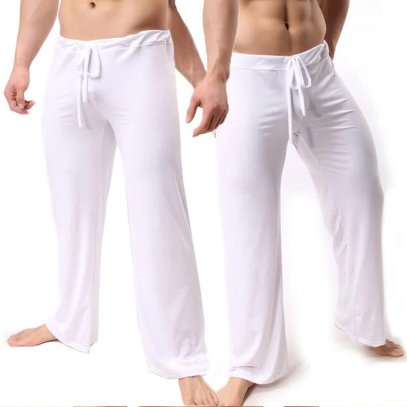 Men's ice Silk Pajamas Pyjamas Pants Lounge Pants Sleep Bottoms Sexy Trousers Soft Comfortable Lacing Loose Home Pants Men gay