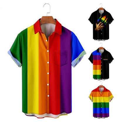 Summer Shirt Bright Colors Hawaiian Shirt Men Top Cooling Men Shirt Rainbow Color Beach Tropical Party Shirts Men Clothing