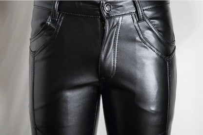 Men's Goth Steampunk Pu Leather Pant Black Motorcycle Rock Roll Slim Legging Pants Plus Size