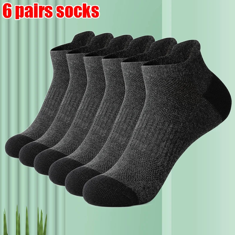 6/12 Pairs High Quality Cotton Socks Men Women Sports Solid Color Short Socks Cycling Breathable Mesh White Black Ankle Socks