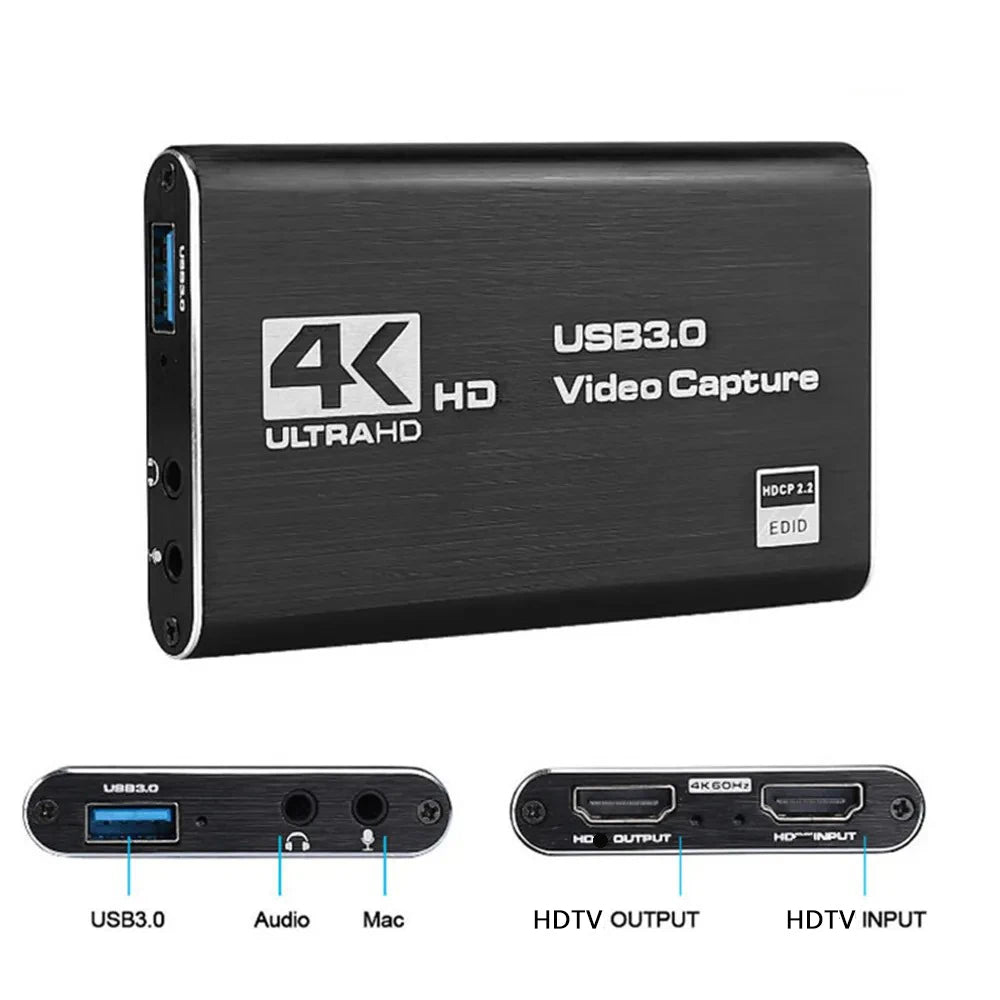 4K HDMI-Compatible USB 3.0 Video Capture Card 1080P 60fps HD Video Recorder Grabber For OBS Capturing Game Card Live